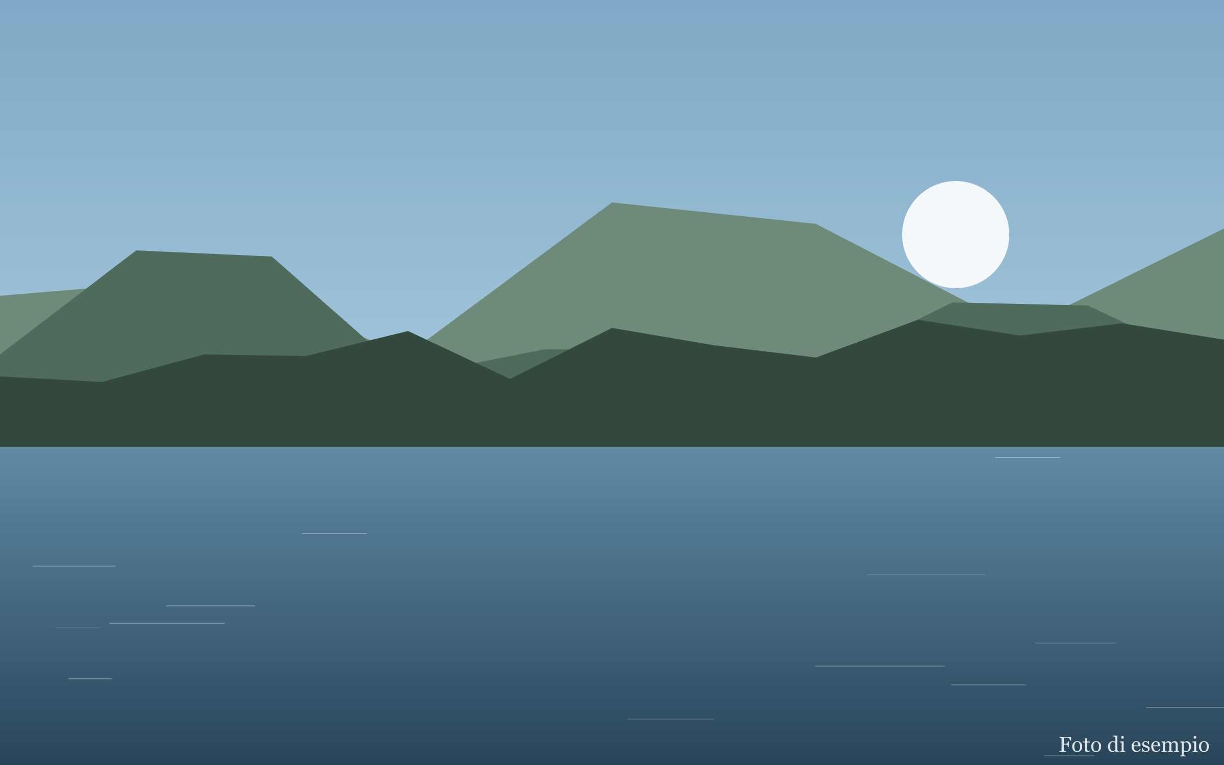 Il lago e le montagne al tramonto